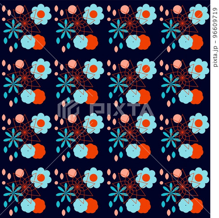 Seamless vector pattern made of symmetrical geometry - flowers 96609719