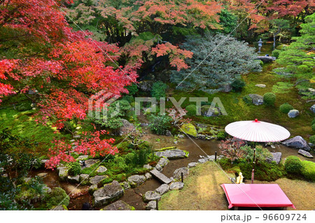 秋に見下ろす滋賀県大津市の旧竹林院庭園 96609724