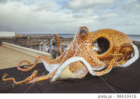 Huge decorative octopus on playground in Danish port city Grenaa Havn Huge decorative octopus on playground in Danish port city Grenaa Havn 96610416