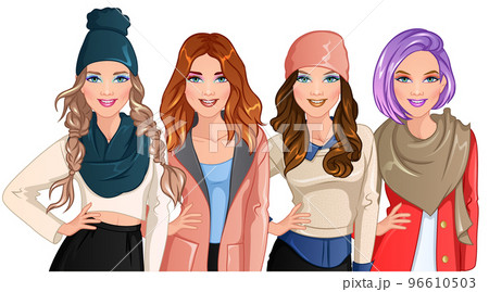 Winter Eyes Female Character Set. Vector Illustration 96610503