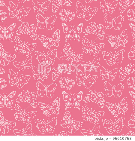 Cute butterfly pattern. Seamless background with white doodle flying insects. Monochrome print. Vector repeat illustration for designs, textile, fabric, wrapping paper Cute butterfly pattern. Seamless background with white doodle flying insects. Monochrome print. Vector repeat illustration for designs, textile, fabric, wrapping paper 96610768
