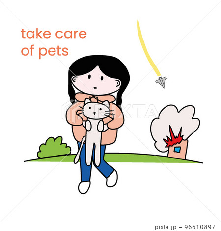 a girl saves a cat during bombs in Ukraine a girl saves a cat during bombs in Ukraine 96610897