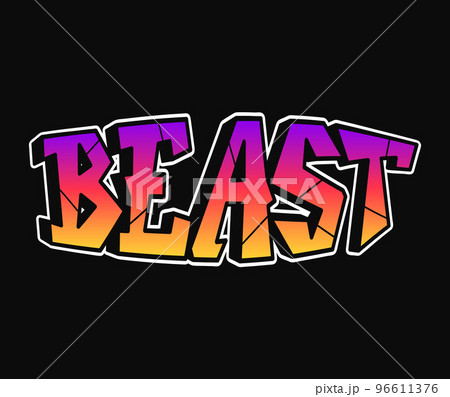 Beast word trippy psychedelic graffiti style letters.Vector hand drawn doodle cartoon logo beast illustration. Funny cool trippy letters, fashion, graffiti style print for t-shirt, poster concept Beast word trippy psychedelic graffiti style letters.Vector hand drawn doodle cartoon logo beast illustration. Funny cool trippy letters, fashion, graffiti style print for t-shirt, poster concept 96611376