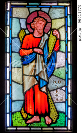 Stained glass window of Saint Andrew at Red Castle - Wales Stained glass window of Saint Andrew at Red Castle - Wales 96611779