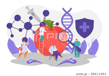 Gmo experiment, scientist test product with genetic modification, vector illustration. Science work for graphic people health design 96611963