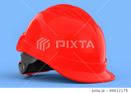 Red safety helmet or hard cap isolated on blue background 96612179