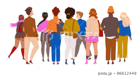 People Characters Standing in Row Back View Vector Illustration People Characters Standing in Row Back View Vector Illustration 96612449