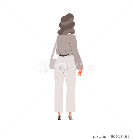 Back View of Standing Woman with Handbag Looking at Something Vector Illustration 96612465