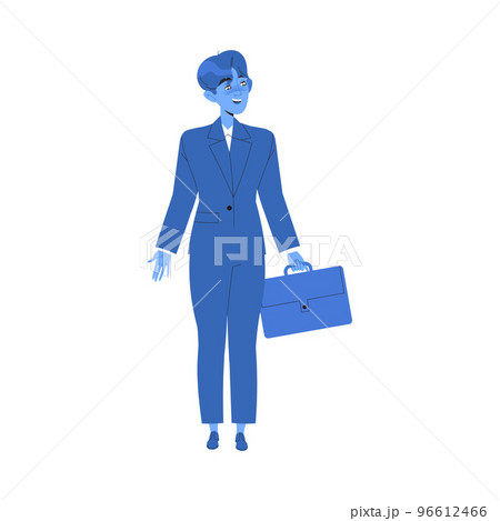 Blue Man Office Worker in Suit with Briefcase Engaged in Business Career Development Vector Illustration 96612466