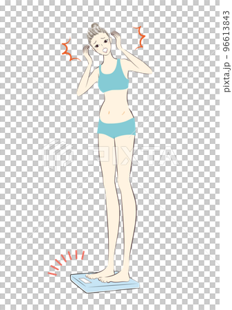 体重計に乗る太ってショックを受ける女性イラスト 96613843