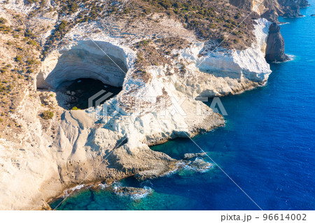 View of the volcanic open cave of Sykia, Milos island, Cyclades, Greece View of the volcanic open cave of Sykia, Milos island, Cyclades, Greece 96614002