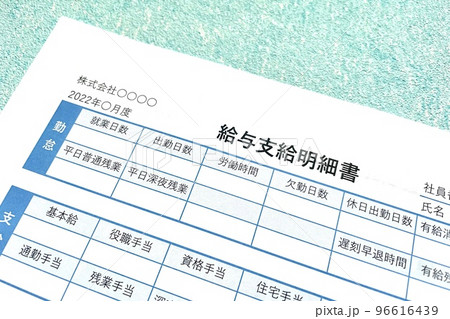 給与支給明細書と青バック 96616439