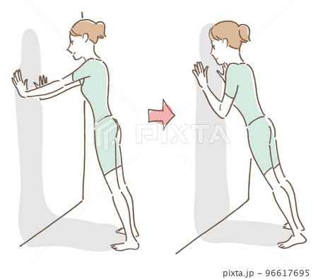 壁に腕立て伏せする女性（薄緑） 96617695