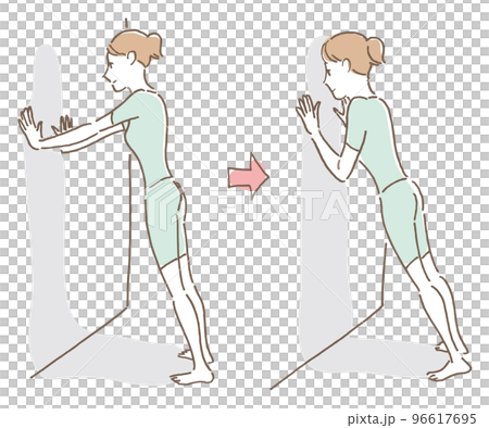 壁に腕立て伏せする女性（薄緑） 96617695