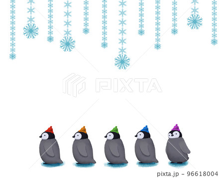 帽子をかぶったペンギンと雪の結晶の吊り飾り横長フレーム 96618004