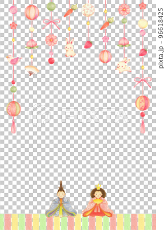 ひな人形と吊るし雛のひな祭りの背景 縦 手描き色鉛筆画 ひな人形と吊るし雛のひな祭りの背景 縦 手描き色鉛筆画 96618425