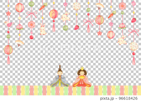 Hinamatsuri background with Hina dolls and hanging Hina dolls Horizontal hand-drawn colored pencil drawing Hinamatsuri background with Hina dolls and hanging Hina dolls Horizontal hand-drawn colored pencil drawing 96618426