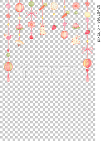 Hinamatsuri background of hanging dolls Vertical hand-drawn colored pencil drawing Hinamatsuri background of hanging dolls Vertical hand-drawn colored pencil drawing 96618429