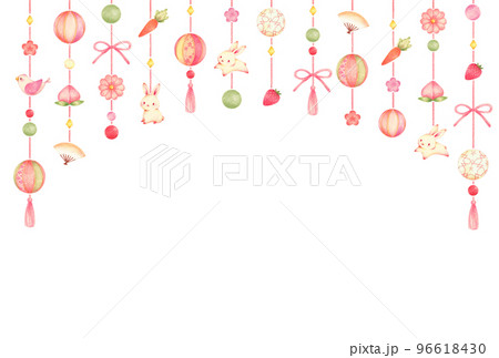 吊るし雛のひな祭りの背景 横 手描き色鉛筆画 吊るし雛のひな祭りの背景 横 手描き色鉛筆画 96618430