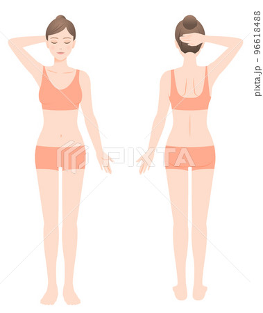 女性の片腕を上げた全身図 正面と背面 イラスト 脱毛/エステ/ダイエット 女性の片腕を上げた全身図 正面と背面 イラスト 脱毛/エステ/ダイエット 96618488