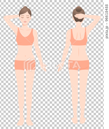 女性の片腕を上げた全身図 正面と背面 イラスト 脱毛/エステ/ダイエット 女性の片腕を上げた全身図 正面と背面 イラスト 脱毛/エステ/ダイエット 96618488