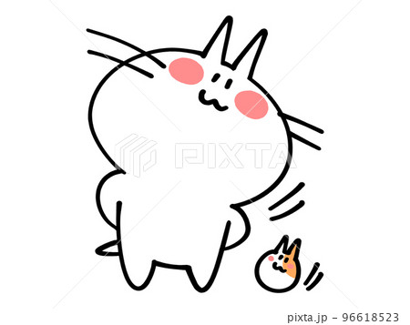 首をかしげてまだ？と問うにゃんことハムスターのイラスト素材 96618523