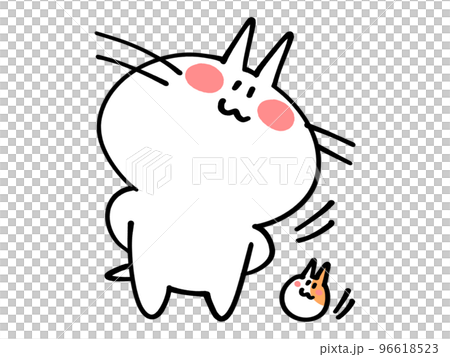 首をかしげてまだ？と問うにゃんことハムスターのイラスト素材 96618523