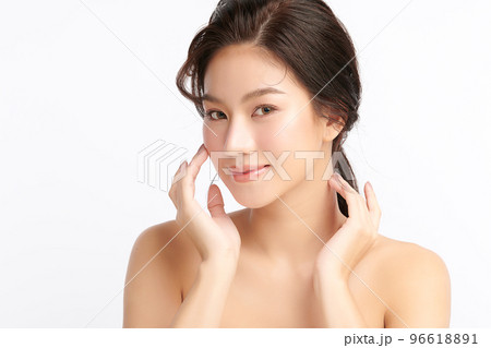 Beautiful young asian woman with clean fresh skin on white background, Face care, Facial treatment, Cosmetology, beauty and spa, Asian women portrait. 96618891