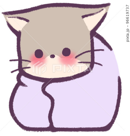 毛布にくるまってこちらを見上げる灰色のきつね 96619737