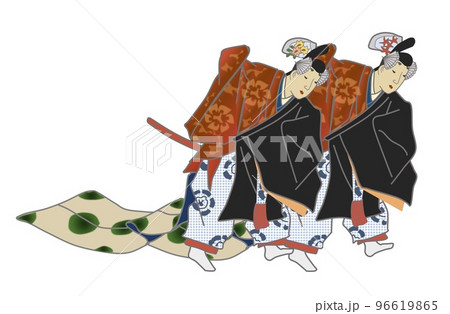 青海波を舞う光源氏と頭中将（浮世絵の模写） 96619865