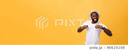 Headshot of surprised young dark-skinned man student wearing casual grey t-shirt staring at camera with shocked look, expressing astonishment and shock. 96620106