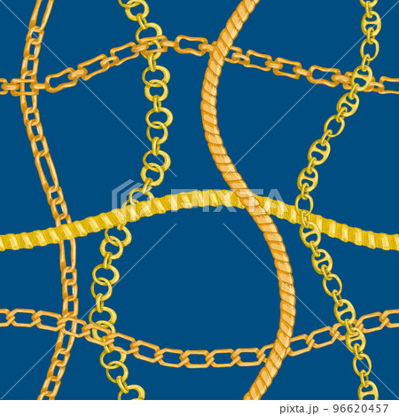 Seamless pattern with retro hand-drawn sketch golden chain on blue background. Drawing engraving texture. Great design for fashion, textile, decorative frame, yacht style card Seamless pattern with retro hand-drawn sketch golden chain on blue background. Drawing engraving texture. Great design for fashion, textile, decorative frame, yacht style card 96620457