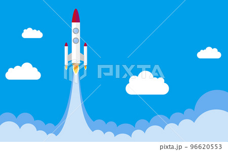 新しい挑戦のスタートです。絵本に出てくるようなレトロなロケットが大空に向かって打ち上げられています。 96620553