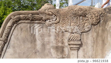 Carved balustrade outside design view in Thuparama temple entrance. 96621938