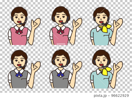 コールセンターやお客様窓口で電話対応をする女性のイラストセット 96622929
