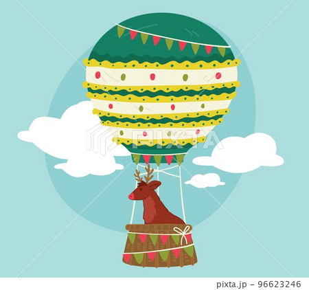 Christmas balloon with flags, reindeer in carriage 96623246