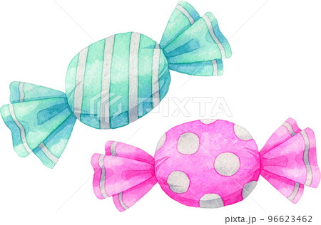 カラフルなキャンディーの水彩イラスト 96623462