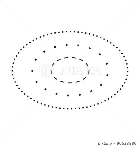 Tracing ellipse shape symbol, dashed and dotted broken line element for preschool, kindergarten and Montessori kids prewriting, drawing and cutting practice activities in vector illustration Tracing ellipse shape symbol, dashed and dotted broken line element for preschool, kindergarten and Montessori kids prewriting, drawing and cutting practice activities in vector illustration 96623880