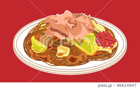 かつお節を乗せた焼きそば（白フチあり） 96624947