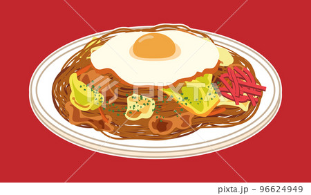 目玉焼きを乗せた焼きそば(白フチあり) 目玉焼きを乗せた焼きそば(白フチあり) 96624949