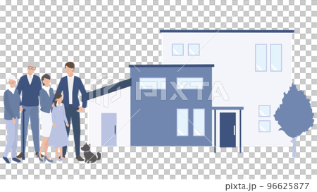 2世帯住宅と仲むつまじい家族とペットの犬 96625877