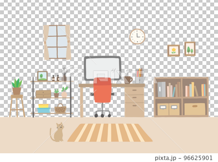 家裡書桌周圍的手繪室內插圖（彩色/無輪廓） 96625901