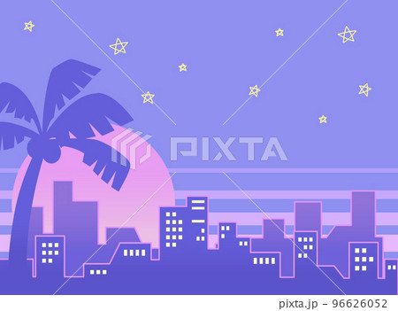 80年代ニューレトロシティポップ風ヤシの木とビルのネオン夜の街並み2 96626052