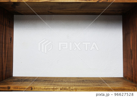 Wooden sEmpty wood shelf on concrete wall and wooden backgroundhelf 96627528