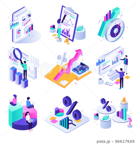 Financial audit. Budget graph, report data. Workers inspecting or analyzing graphs, charts and diagrams 96627689