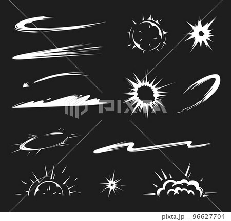 Comic energy explosion. Trace from dynamic movements, running, smash and hit. White dust for game animation asset 96627704