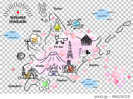 春季北海道旅遊景點簡筆劃插畫圖(粉色) 春季北海道旅遊景點簡筆劃插畫圖(粉色) 96629228