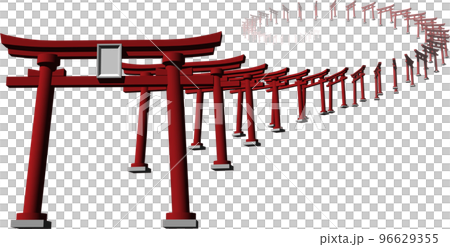 神社の赤い鳥居が連なる光景が美しい。背景透明イラスト 96629355
