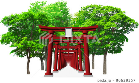 神社の赤い鳥居が連なる光景が美しい。背景透明イラスト 神社の赤い鳥居が連なる光景が美しい。背景透明イラスト 96629357