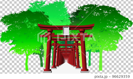 神社の赤い鳥居が連なる光景が美しい。背景透明イラスト 神社の赤い鳥居が連なる光景が美しい。背景透明イラスト 96629359
